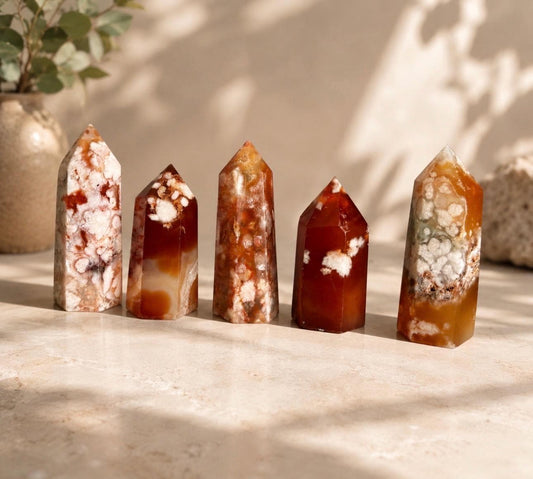Carnelian & Flower Agate Small Crystal Tower: Luna by Louise