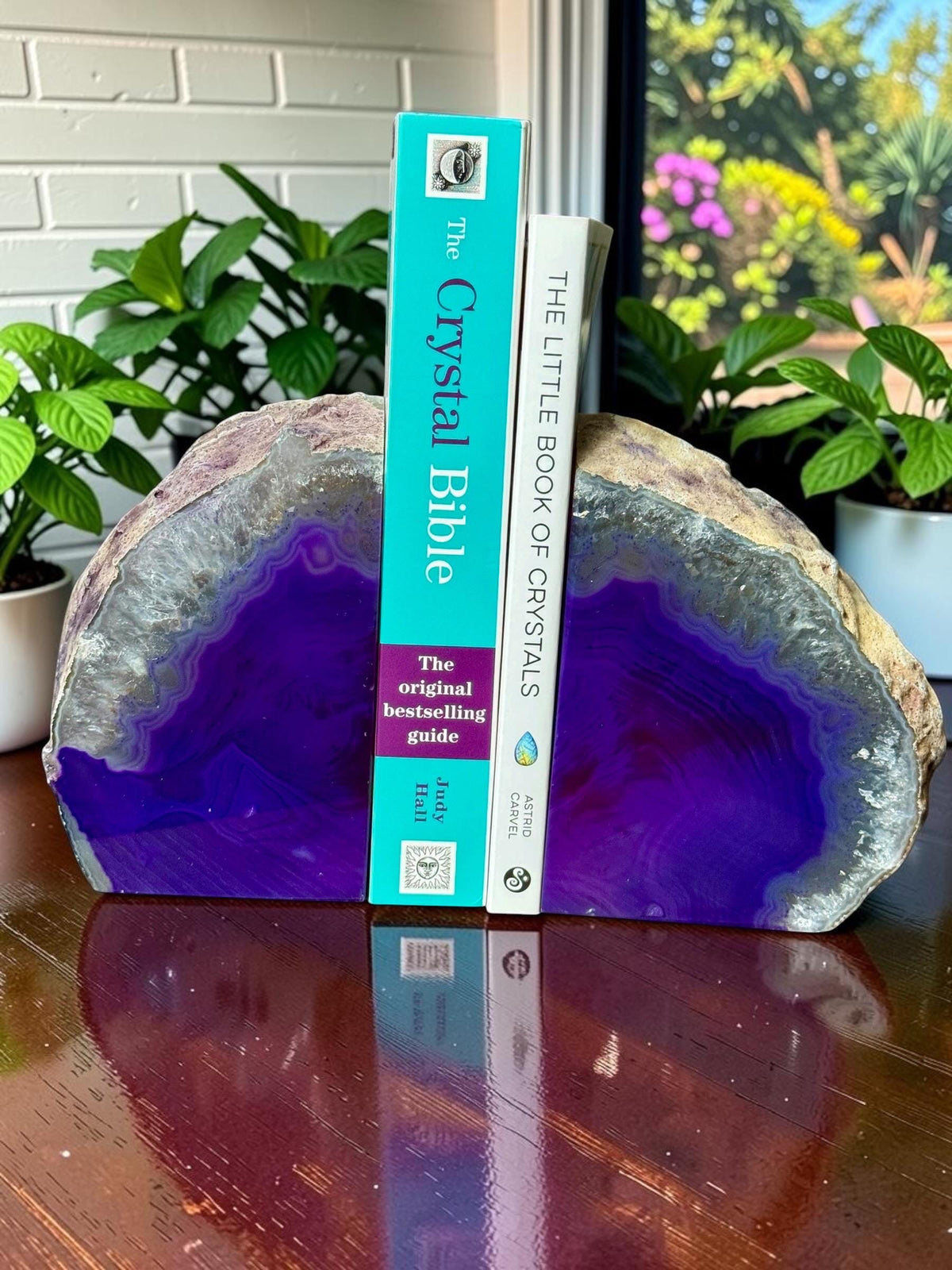 Purple Agate & Quartz Crystal Geode Bookends | Luxury Natural Agate Book Ends | Crystal Home Décor | Office Shelf Styling | SET #5