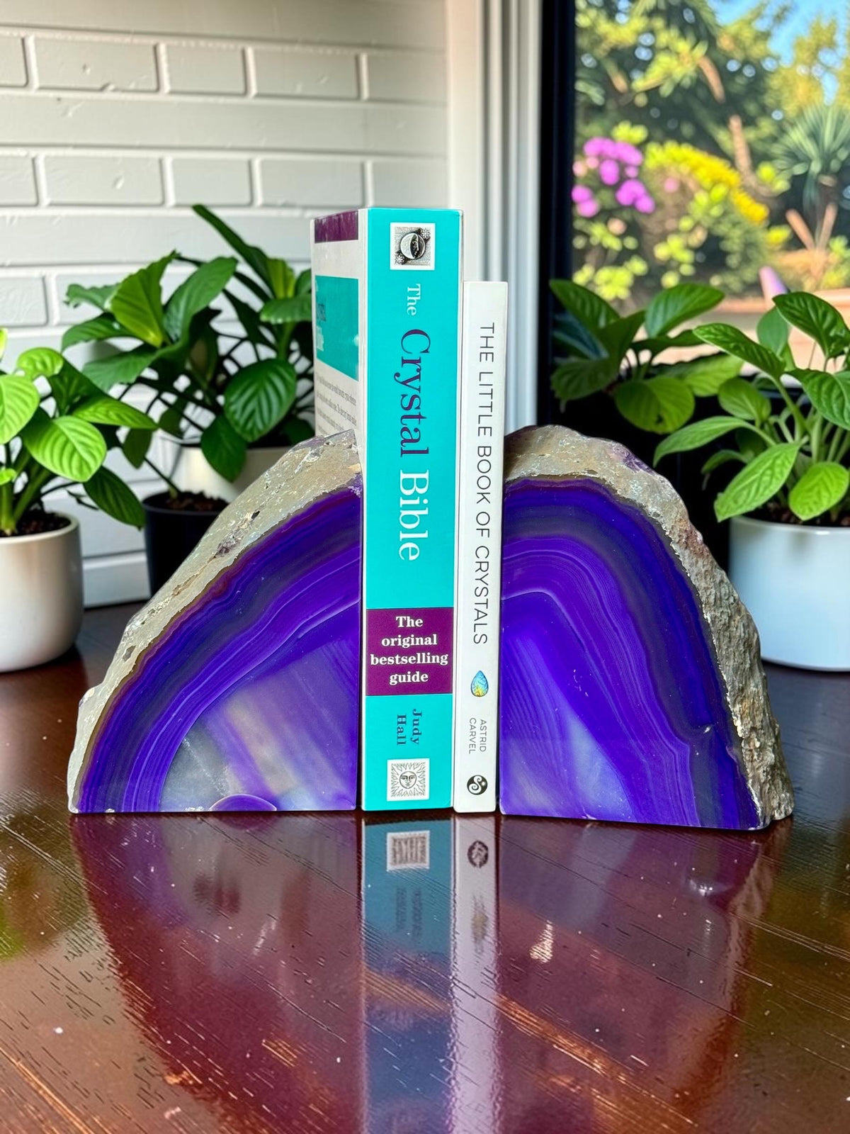 Purple Agate & Quartz Crystal Geode Bookends | Luxury Natural Agate Book Ends | Crystal Home Décor | Office Shelf Styling | SET #4