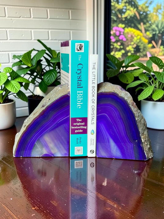 Purple Agate & Quartz Crystal Geode Bookends | Luxury Natural Agate Book Ends | Crystal Home Décor | Office Shelf Styling | SET #4