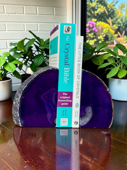 Purple Agate & Quartz Crystal Geode Bookends | Luxury Natural Agate Book Ends | Crystal Home Décor | Office Shelf Styling | SET #2