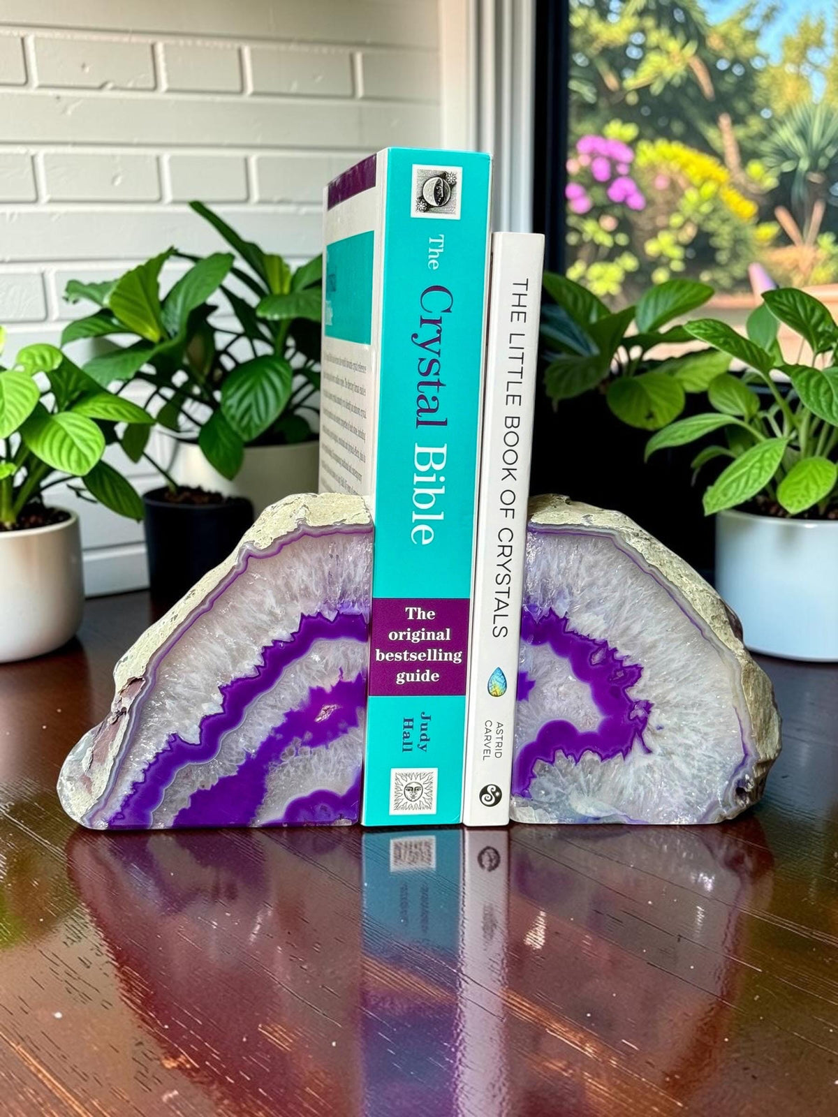 Purple Agate & Quartz Crystal Geode Bookends | Luxury Natural Agate Book Ends | Crystal Home Décor | Office Shelf Styling | SET #1