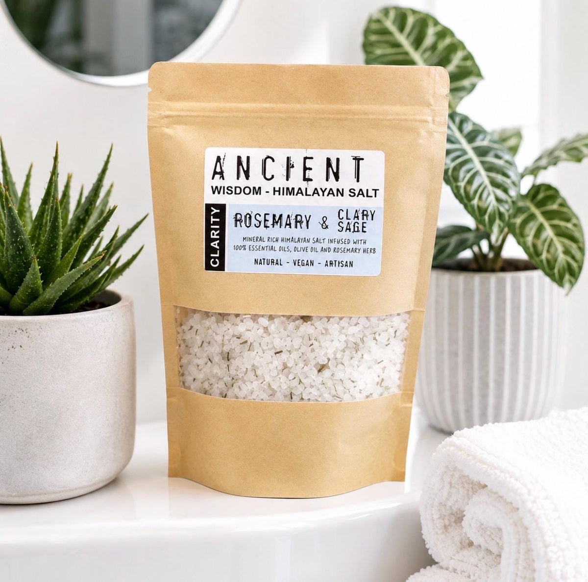 Clarity Himalayan Bath Salts | Rosemary & Clary Sage | Essential Oil Bath Soak | Natural Vegan Self Care | Aromatherapy Spa Gift