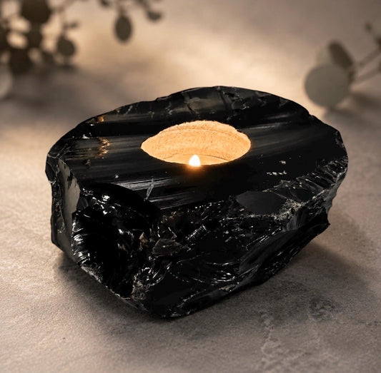 Black Obsidian Candle Holder – Protective Crystal Light | Luna by Louise, Crystal Shop UK