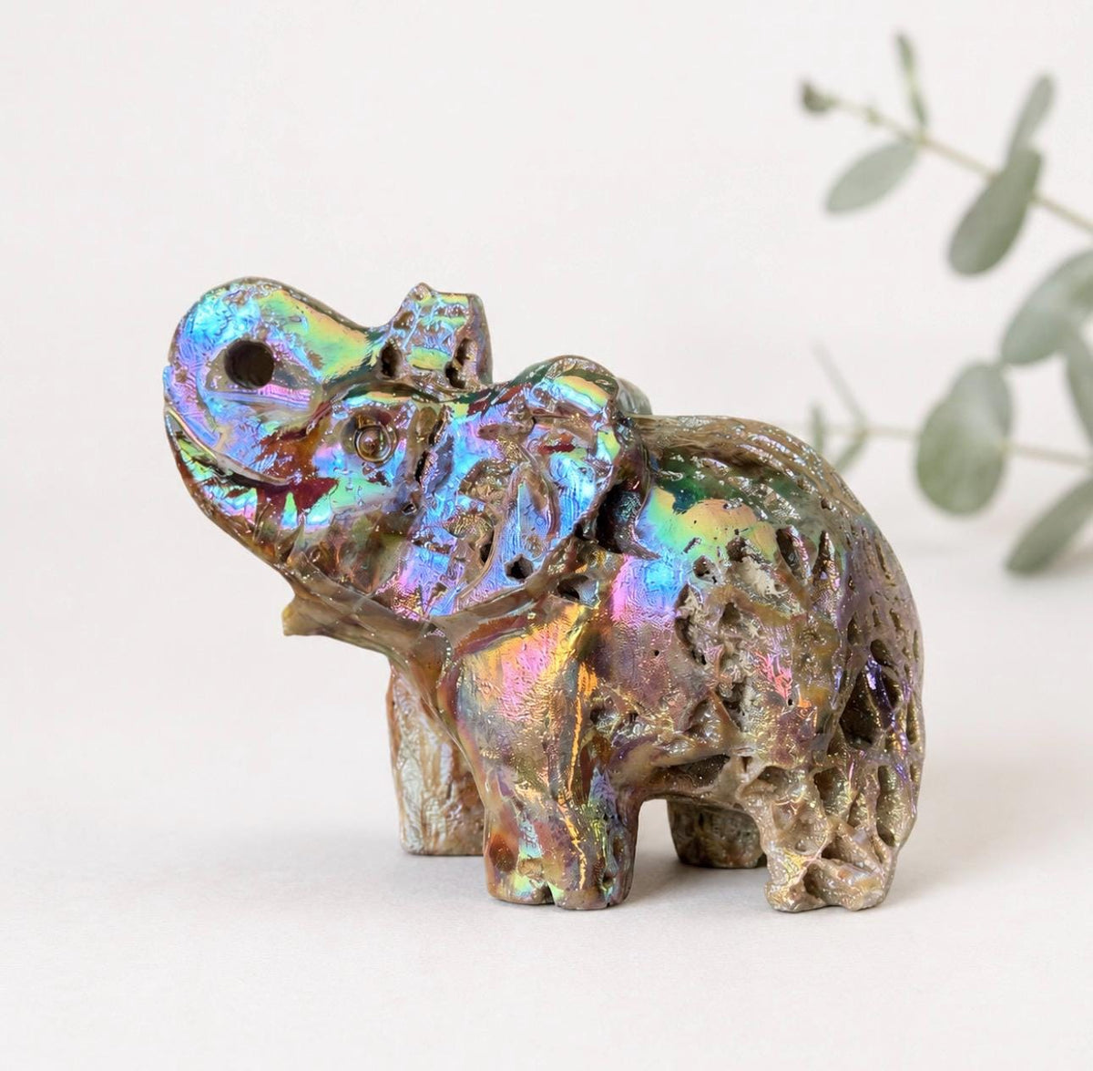Aura Sphalerite Crystal Elephant Carving – Sparkling Crystal Ornament | Strength, Abundance & Good Fortune