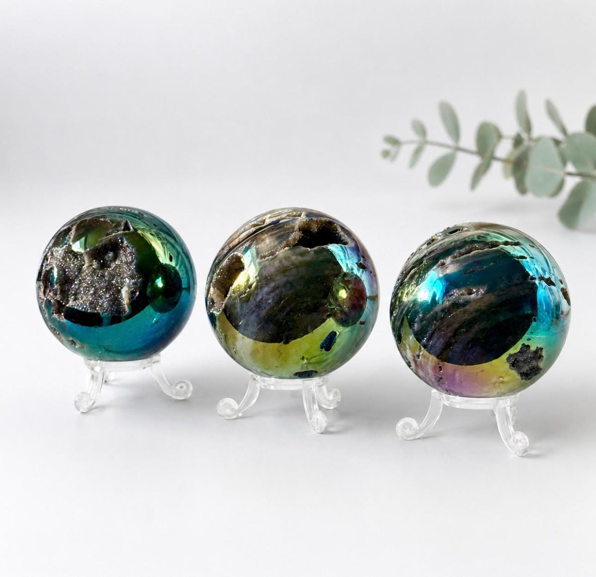 Aura Sphalerite Crystal Sphere – Sparkling Rainbow Crystal | Grounding, Confidence & Abundance