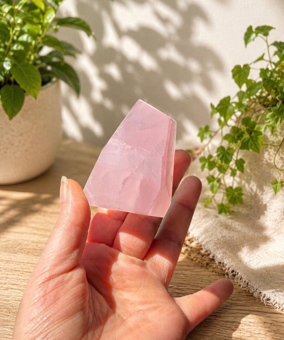 Rose Quartz Crystal Free Form – Love, Compassion & Self-Love | Natural Polished Crystal Display