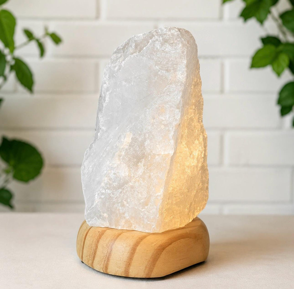 Natural Quartz Crystal Chunk Lamp – Raw Crystal Light | Statement Home Décor 1.4kg-1.8kg: On wooden Stand, E14 LED Bulb and Mains Plug