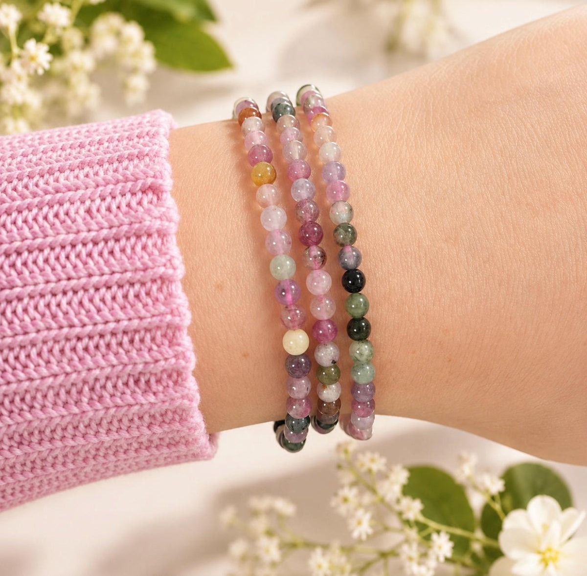 2mm Watermelon Tourmaline Bracelet – Delicate Pink & Green Gemstone Jewellery | Love, Balance and Joy