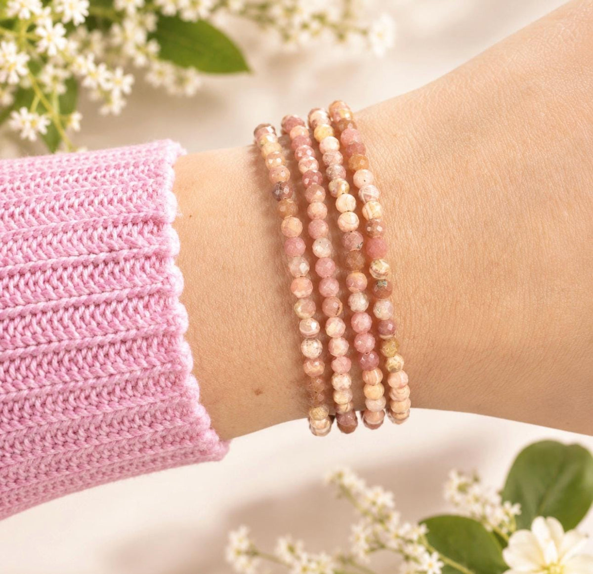 3mm Faceted Rhodochrosite Bracelet – Pink Gemstone Jewellery | Love, Joy & Emotional Balance