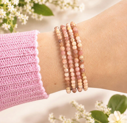 3mm Faceted Rhodochrosite Bracelet – Pink Gemstone Jewellery | Love, Joy & Emotional Balance