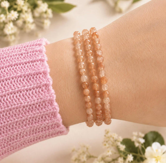 3mm Faceted Sunstone Bracelet – Sparkling Peach Gemstone Jewellery | Joy, Confidence and Positive Energy