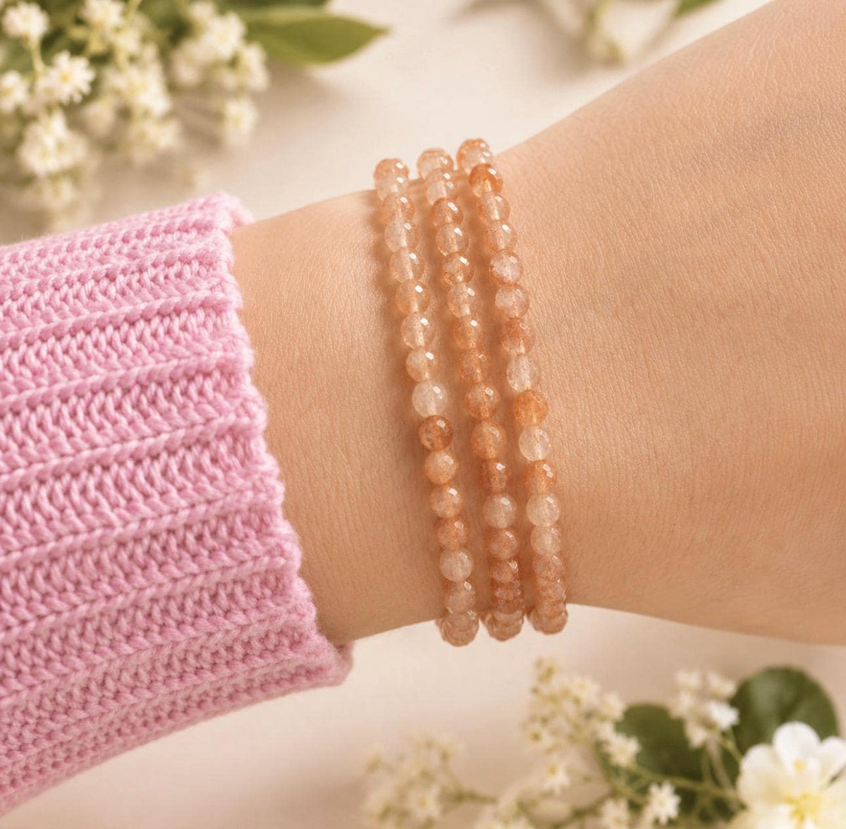 3mm Faceted Sunstone Bracelet – Sparkling Peach Gemstone Jewellery | Joy, Confidence and Positive Energy