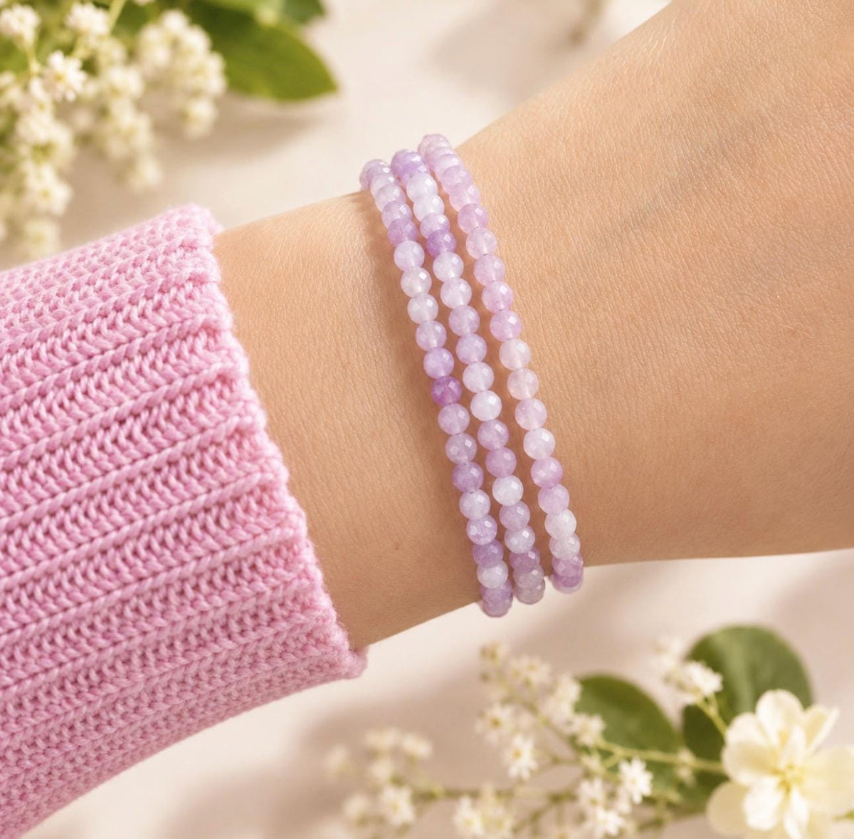 3mm Faceted Lepidolite Bracelet – Delicate Purple Gemstone Jewellery | Calm, Balance and Emotional Support