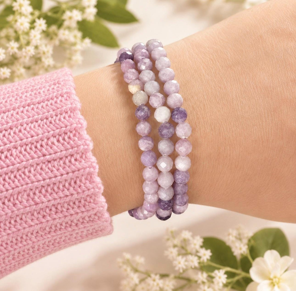 4mm Faceted Lepidolite Bracelet – Purple Gemstone Jewellery | Calm, Balance & Transformation
