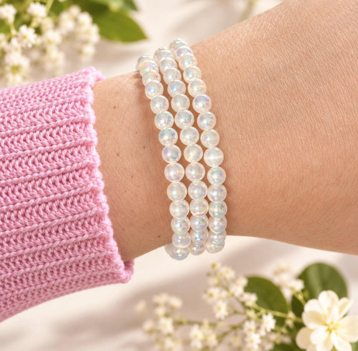 4mm Aura Selenite Bracelet – Iridescent Crystal Jewellery | Clarity, Cleansing & Peace