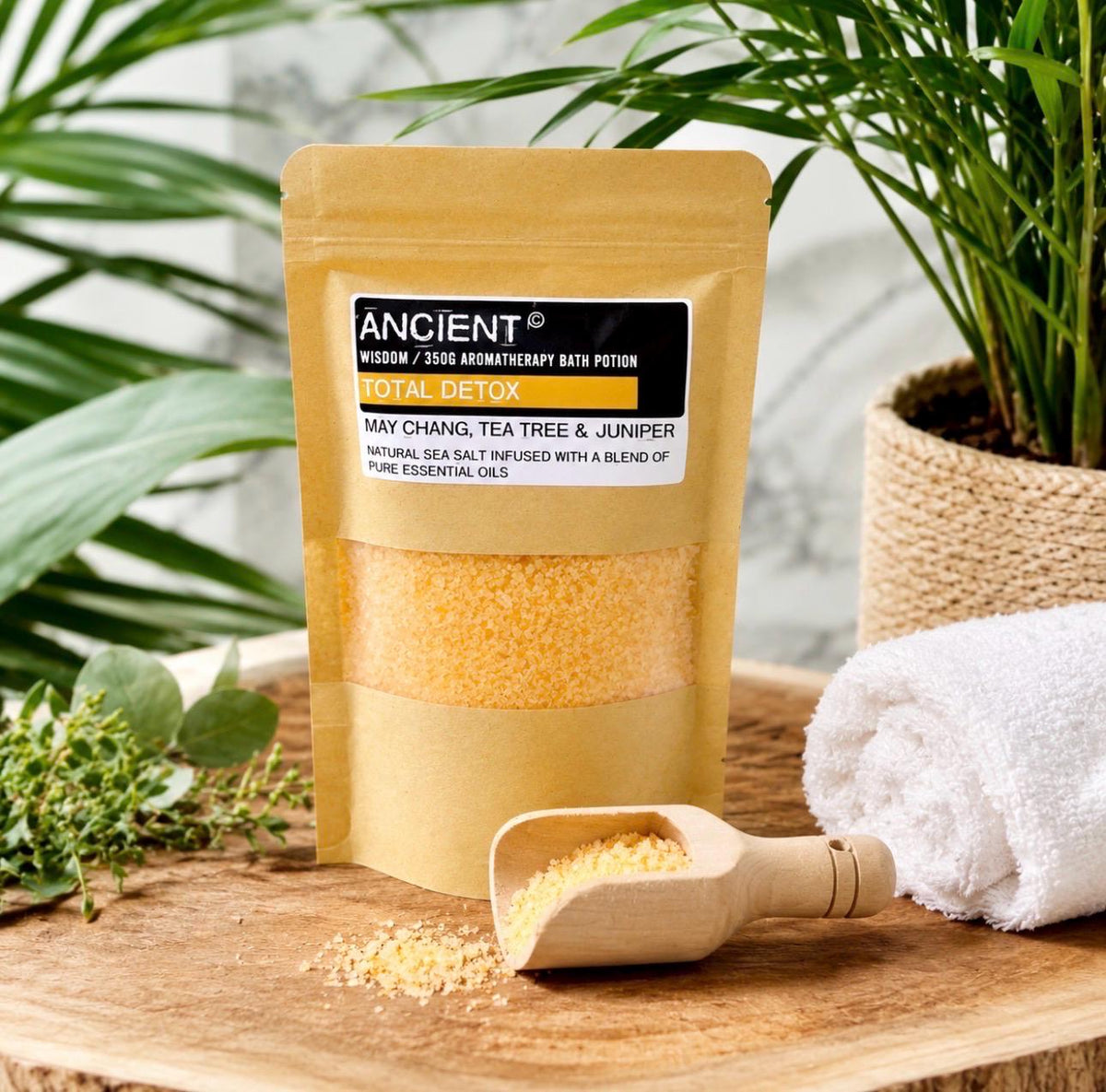 Total Detox Aromatherapy Bath Salts | May Chang Tea Tree & Juniper | 350g Natural Sea Salt Bath Soak | Essential Oil Spa Gift