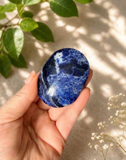 Sodalite Crystal Palm Stone – Clarity, Communication & Calm | Luna by Louise, Crystal Shop UK