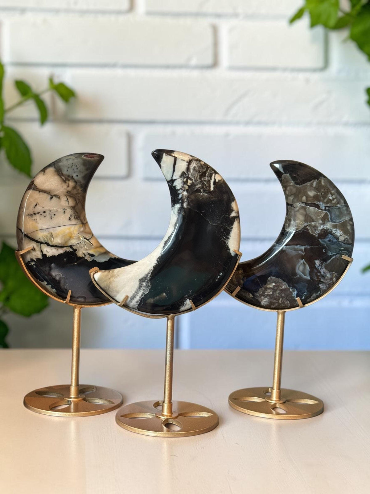 Large Volcano Agate Crystal Moon on Stand – 20cm Statement Crystal | One-of-a-Kind Home Décor