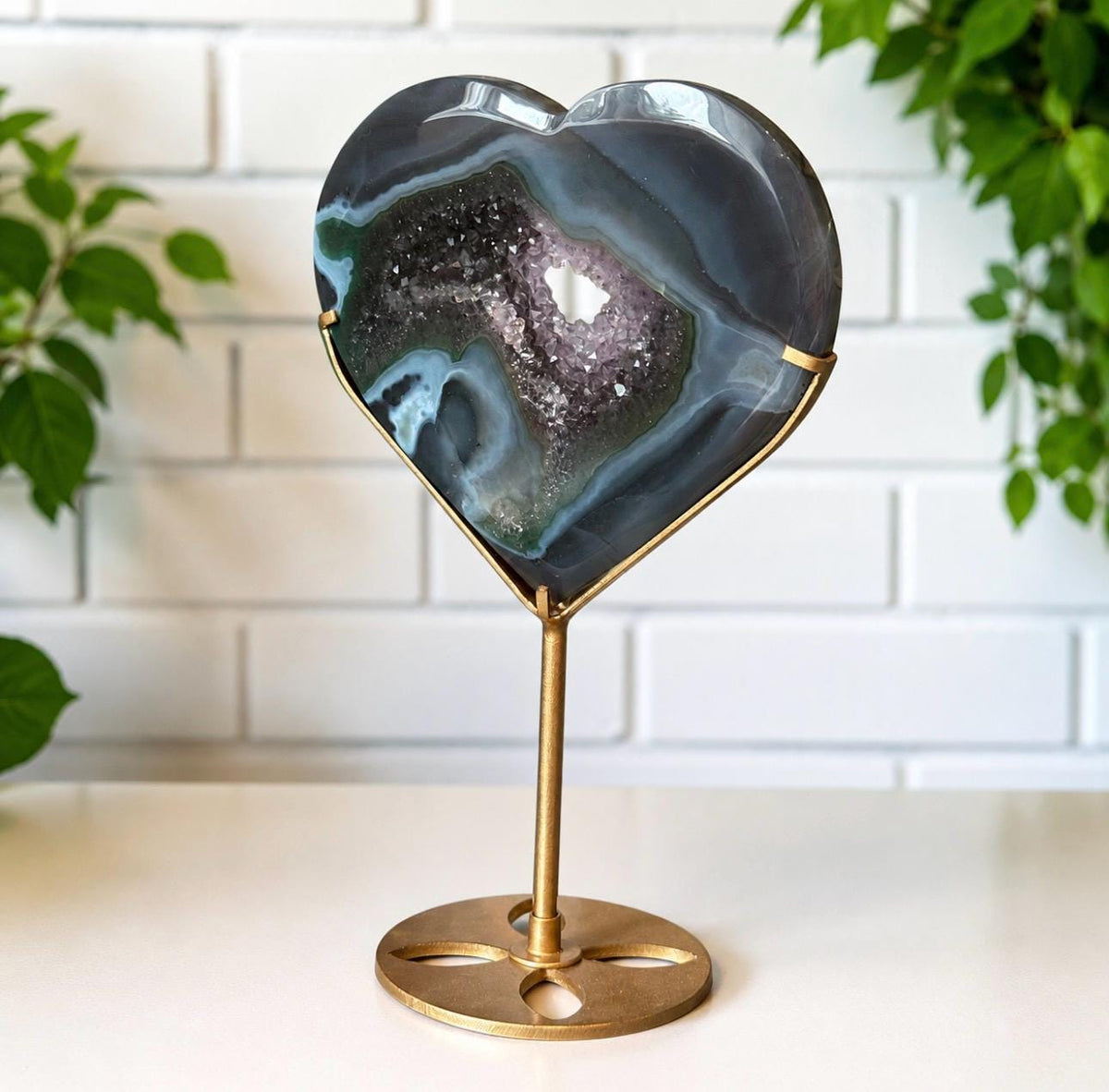 Large Amethyst Druzy Crystal Heart on Stand – 20cm Statement Crystal | Natural Amethyst Home Décor