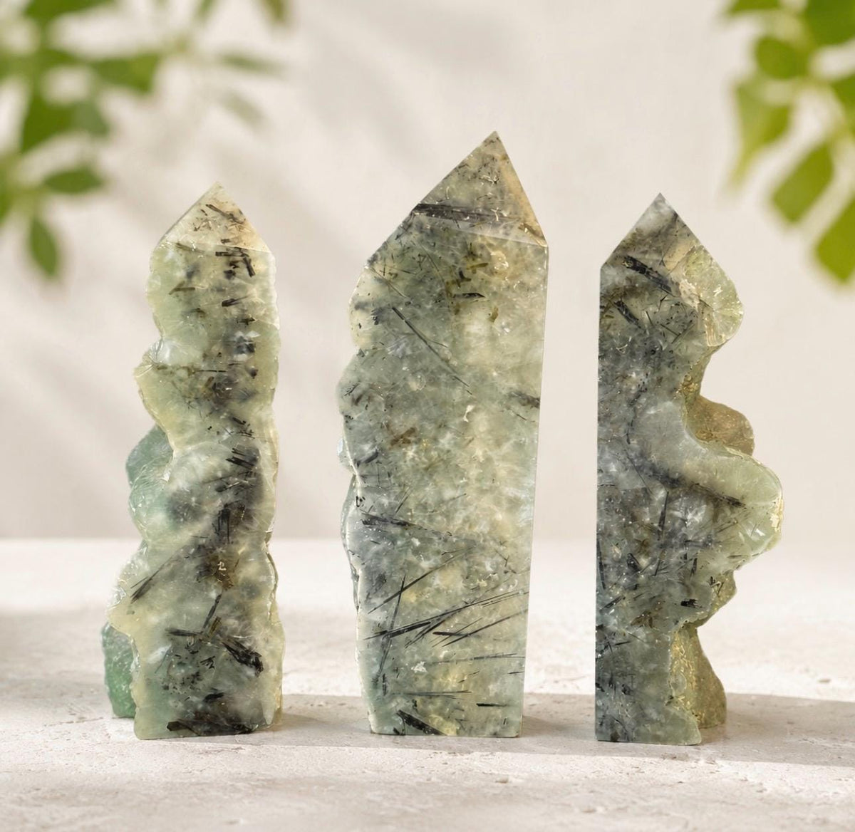 Prehnite with Epidote Half Rough Obelisk Tower – Natural Crystal Point | Intuition, Growth & Renewal