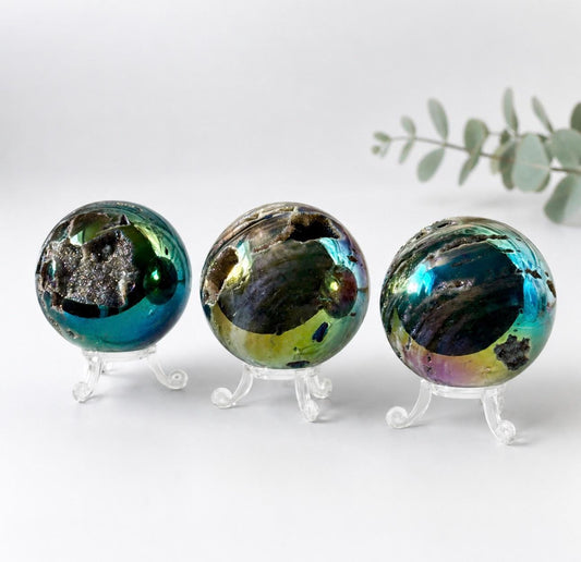 Aura Sphalerite Crystal Sphere – Sparkling Rainbow Crystal | Grounding, Confidence & Abundance