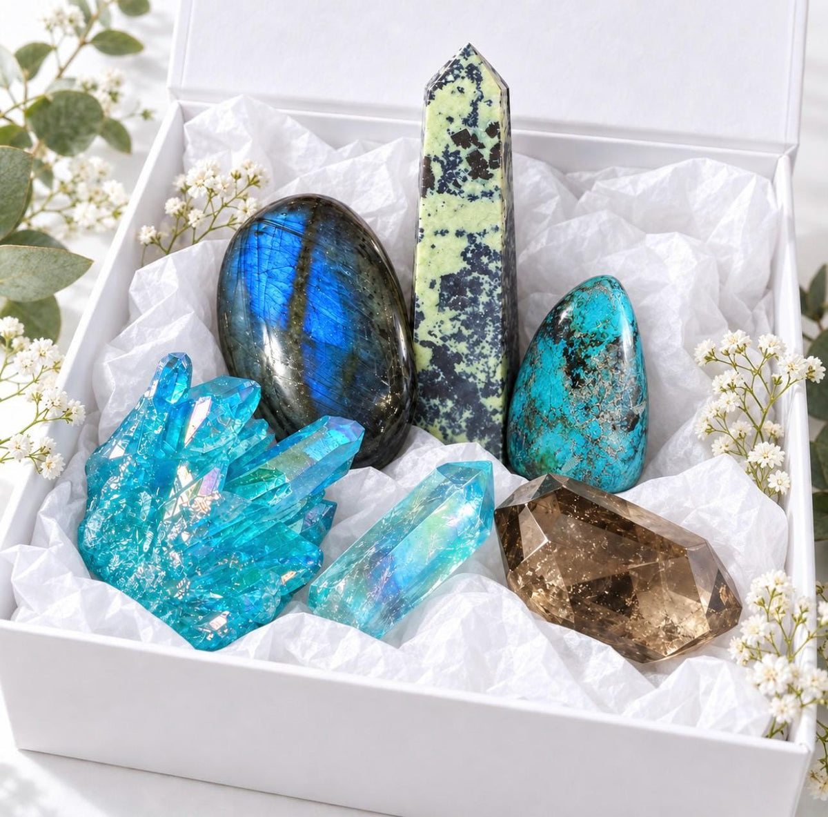 6 Month Crystal Subscription Box UK, 6 Monthly Mystery Boxes, 5–6 Full-Size Crystals, Luxury Gift for Her
