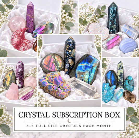 3 Month Crystal Subscription Box UK, 3 Monthly Mystery Boxes, 5–6 Full-Size Crystals, Luxury Crystal Gift