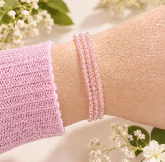 2mm Rose Aura Quartz Bracelet – Iridescent Pink Crystal Jewellery | Love, Joy & Positive Energy