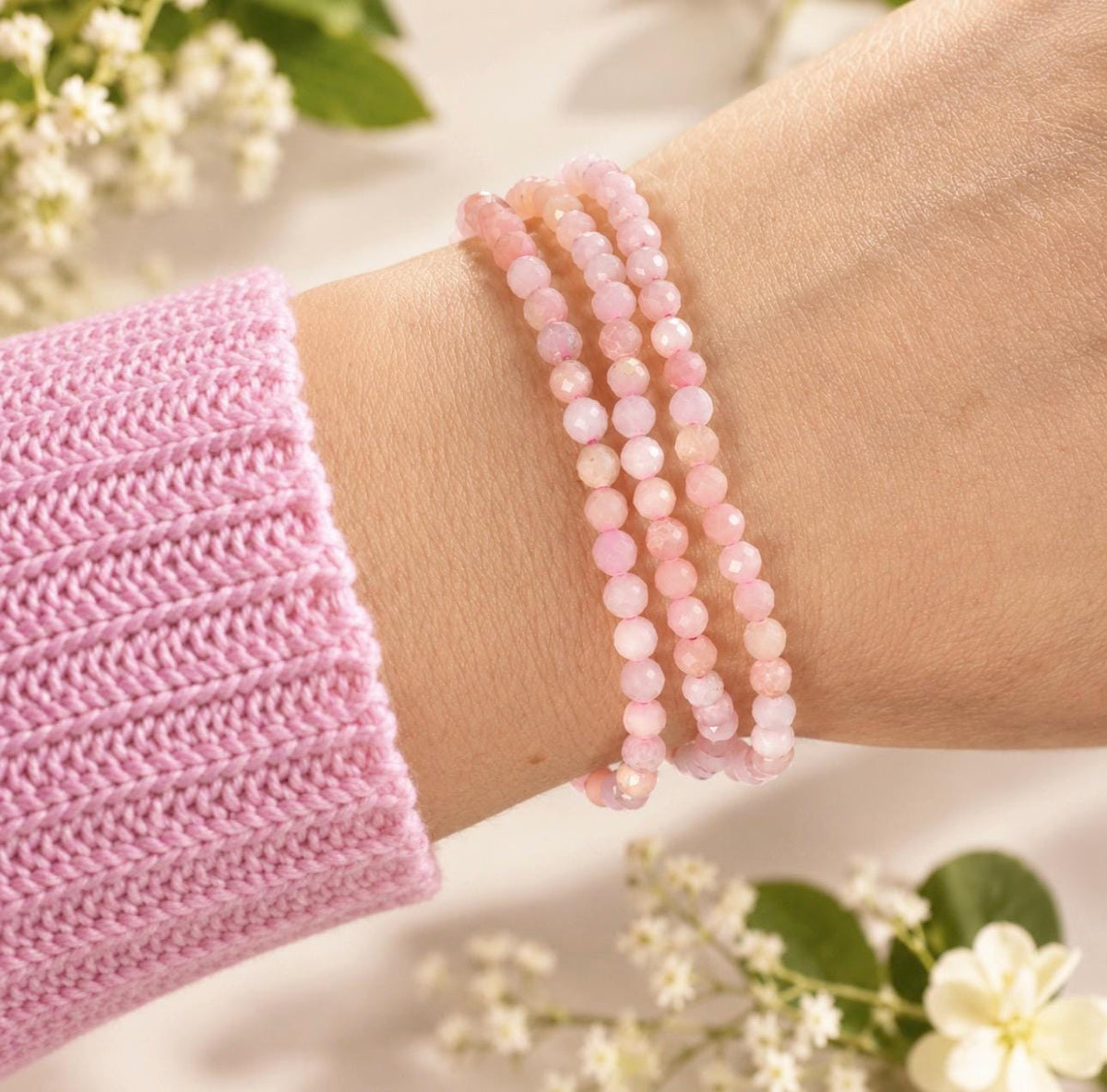 3mm Faceted Pink Opal Bracelet – Delicate Pink Gemstone Jewellery | Love, Calm and Emotional Balance
