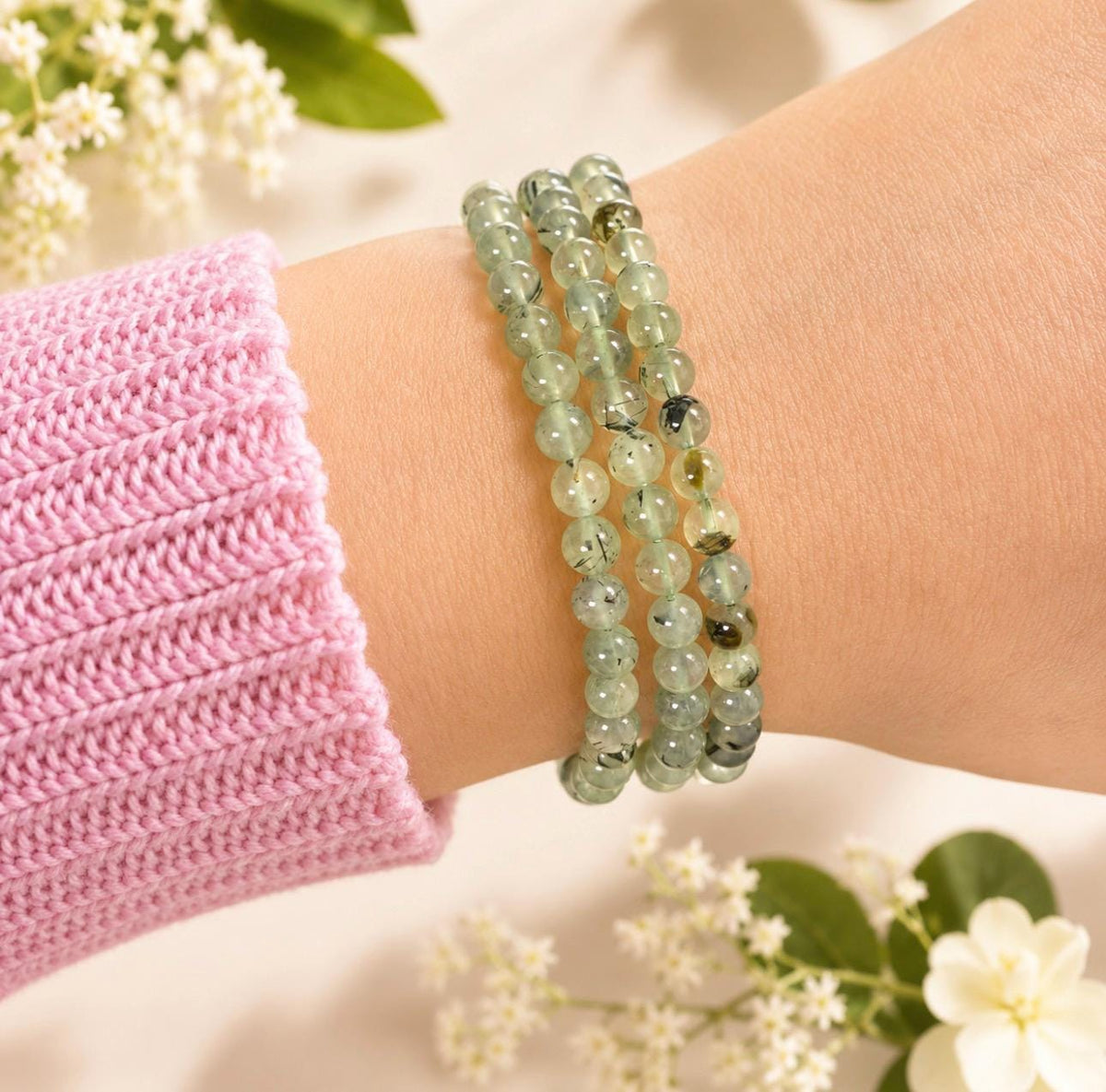 5mm Prehnite Crystal Bracelet – Soft Green Gemstone Jewellery | Peace, Intuition and Personal Growth