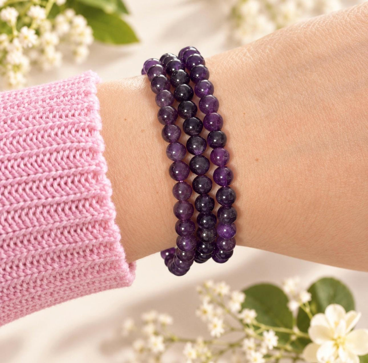 6mm Dark Amethyst Crystal Bracelet – Deep Purple Gemstone Jewellery | Calm, Intuition & Protection