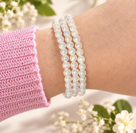 4mm Aura Selenite Bracelet – Iridescent Crystal Jewellery | Clarity, Cleansing & Peace