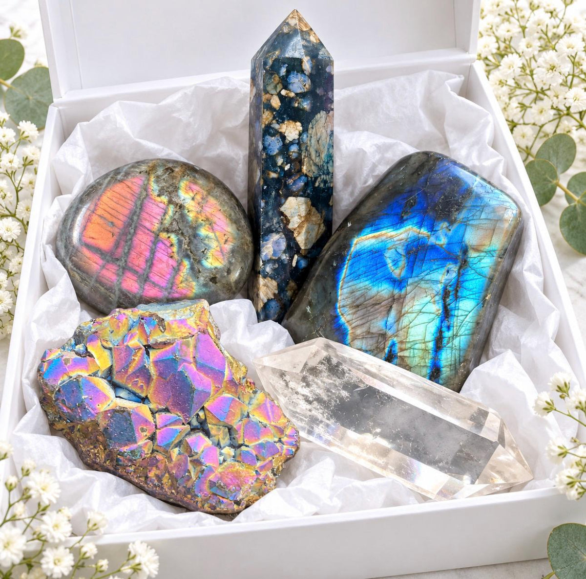 6 Month Crystal Subscription Box UK, 6 Monthly Mystery Boxes, 5–6 Full-Size Crystals, Luxury Gift for Her
